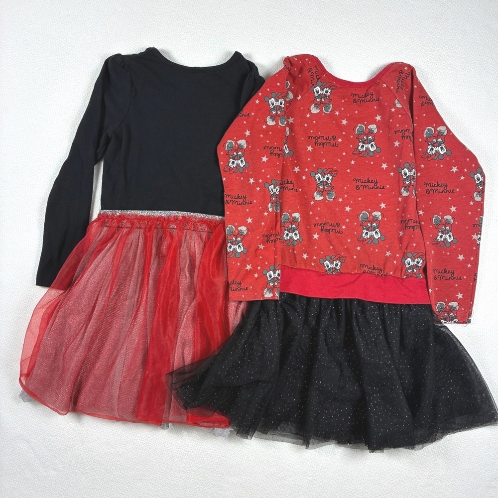 Two Disney Minnie Mouse Tutu Dresses Red Black Sparkles Princess Fairytale 6X - Picture 2 of 12